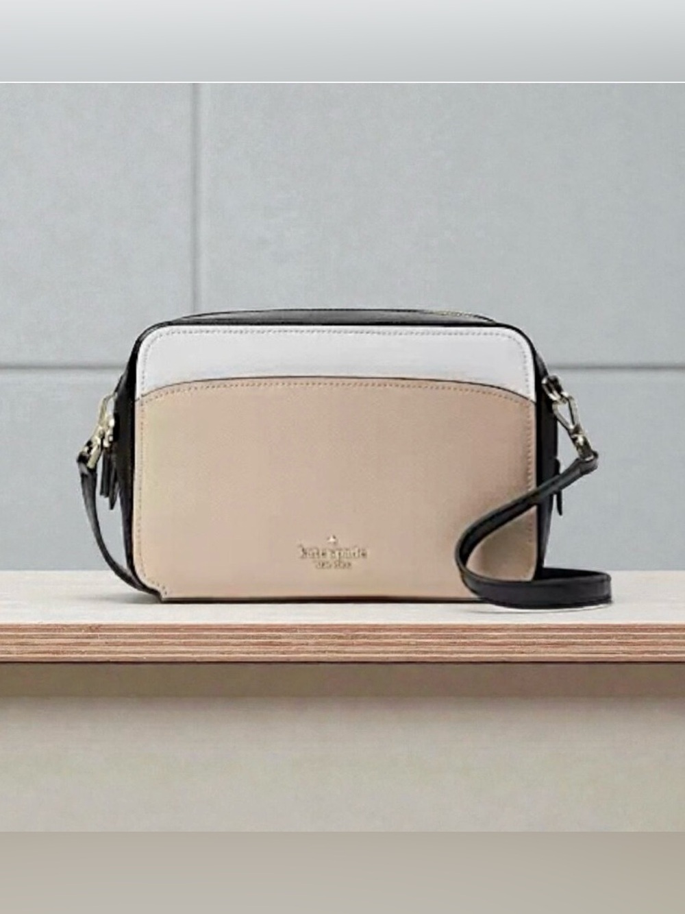 Kate Spade Lauryn Colorblock Bag Crossbody Beige/White/Black Strap